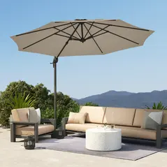 Outsunny 3 m Five-Angle Cantilever Parasol - Light Grey - 8