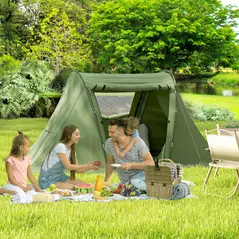 Outsunny 3 Man Camping Tent with Living Area and 2 Bedrooms, 3000mm Waterproof Family Tent with Sewn-in Groundsheet and bag, Portable Dome Shelter  for Hiking, Festival, Backpacking, Green - 2