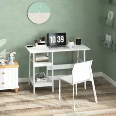 HOMCOM Compact Computer Desk with Storage Shelves, Study Table with Bookshelf, PC Table Workstation for Home Office, Study, Easy Assembly, 106 x 51cm, White - 2