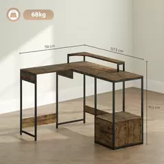 HOMCOM Industrial 'L' Shaped Multi-Work Desk - Brown - 3