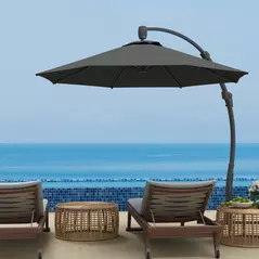 Outsunny 3(m) Garden Cantilever Parasol, Round Overhanging Umbrella with Crank Handle, Cross Base, Aluminium Frame and 360° Rotation, Banana Patio Umbrella for Outdoor Sun Shade, Grey - 2