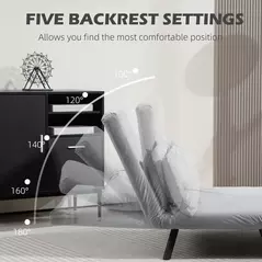 HOMCOM 4-in-1 Velvet-Feel Double Sofa Bed, with Pillows - Light Grey - 5