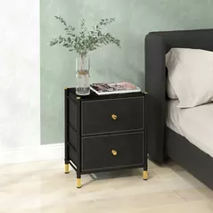 HOMCOM Faux Leather Bedside Table - Black - 2