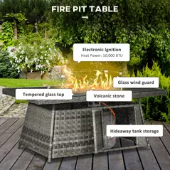Outsunny Seven-Piece Firepit Table Rattan Sofa Set - Grey - 6