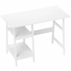 HOMCOM Compact Computer Desk with Storage Shelves, Study Table with Bookshelf, PC Table Workstation for Home Office, Study, Easy Assembly, 106 x 51cm, White - 1