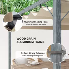 Outsunny 3 x 3 m Retractable Roof Pergola - Grey - 5