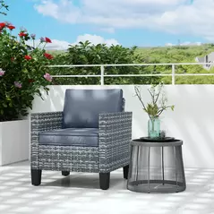 Outsunny Single Rattan Armchair, with Cushions - Light Grey - 2