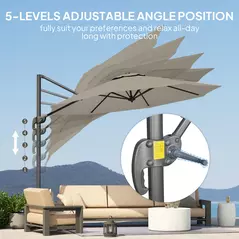 Outsunny 3 m Five-Angle Cantilever Parasol - Light Grey - 5
