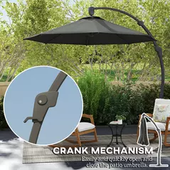 Outsunny 3(m) Garden Cantilever Parasol, Round Overhanging Umbrella with Crank Handle, Cross Base, Aluminium Frame and 360° Rotation, Banana Patio Umbrella for Outdoor Sun Shade, Grey - 6