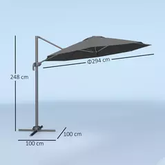Outsunny 3 x 3m Overhanging Cantilever Parasol - Black - 3