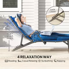 Outsunny Set of Two Adjustable Back Sun Loungers - Blue - 4