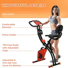 HOMCOM 2-in-1 Folding Exercise Bike with 8-Level Magnetic Resistance, Arm Resistance Band, Pulse Sensor, Red - 9