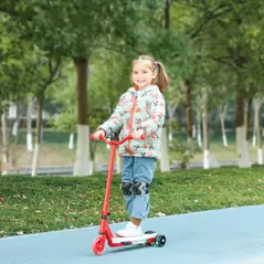 AIYAPLAY Electric Scooter for Kids Aged 4-7 Years, with Flashing LED Lights, Rear Auxiliary Wheels, Red - 2