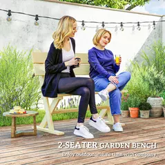 Outsunny 2 Seater Wooden Garden Bench, Fir Wood Outdoor Bench, Garden Loveseat with Slatted Seat, Sloping Back and Wide Feet for Patio, Park, Natural Wood Finish - 4