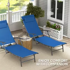 Outsunny Set of Two Adjustable Back Sun Loungers - Blue - 6
