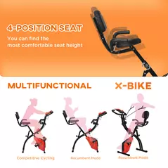 HOMCOM 2-in-1 Folding Exercise Bike with 8-Level Magnetic Resistance, Arm Resistance Band, Pulse Sensor, Red - 5
