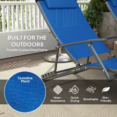 Outsunny Set of Two Adjustable Back Sun Loungers - Blue - 5