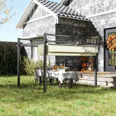 Outsunny 3 x 3m Aluminium Pergola, with Retractable Roof - Grey/Khaki - 2