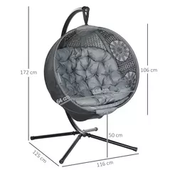 Outsunny Round Egg Basket Chair, with Steel Stand, Charcoal Grey - 3