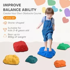 AIYAPLAY Balance Stepping Stones for Kids with Non-Slip Bottom, Indoor Outdoor Obstacle Course for Ages 3-8 Years, Multicoloured - 4