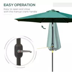 Outsunny 2.7m Patio Garden Umbrella Outdoor Parasol with Tilt Crank and 24 LEDs Lights (Green) - 7