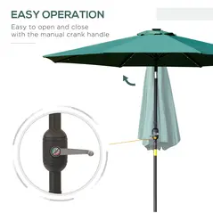 Outsunny 2.7m Patio Garden Umbrella Outdoor Parasol with Tilt Crank and 24 LEDs Lights (Green) - 7