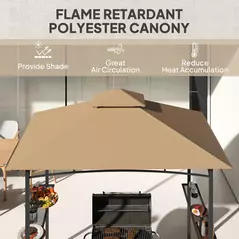 Outsunny 2.5x1.5m (8'x5') Grill Gazebo Canopy, Double Tiered Outdoor BBQ Gazebo Shelter with 2 Side Shelves for Garden, Patio, Barbecue, Picnic, Khaki - 6