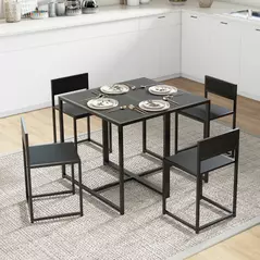 HOMCOM Dining Table and Chairs Set 2, Dining Room Sets, Rectangular Space Saving Table and 2 Chairs for Compact Kitchens, Steel Frame, Black - 9