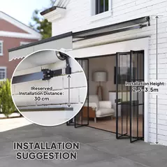 Outsunny 3 x 2.5m Electric Awning with Remote Controller, Aluminium Frame DIY Retractable Awning, UV30+ Sun Shade Canopy for Garden Patio Deck Door Window, Light Grey - 7