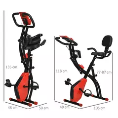 HOMCOM 2-in-1 Folding Exercise Bike with 8-Level Magnetic Resistance, Arm Resistance Band, Pulse Sensor, Red - 3