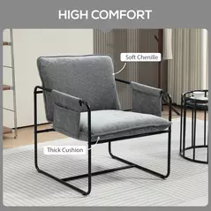 HOMCOM Minimal Padded Accent Chair, with Pockets - Grey - 4