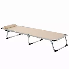 Outsunny Foldable Outdoor Sun Lounger, Reclining Lounge Chair Camping Bed Cot with Pillow 4-Level Adjustable Back Aluminium Frame, Khaki - 7