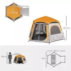 Outsunny Instant Pop Up Camping Tent, 2/3/4 Person Easy Setup Dome Family Tent with Vestibule, Rainfly, 4 Mesh Windows & 2 Doors, Hexagonal Design, Waterproof & UV Protected, Light Grey - 3