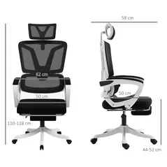 Vinsetto Ergonomic Office Chair, High Back Desk Chair, Reclining Mesh Computer Chair with Adjustable Headrest, Lumbar Support, Foot Rest, Swivel Wheels, Adjustable Height, Black - 3