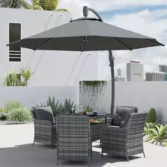 Outsunny 3(m) Garden Cantilever Parasol, Round Overhanging Umbrella with Crank Handle, Cross Base, Aluminium Frame and 360° Rotation, Banana Patio Umbrella for Outdoor Sun Shade, Grey - 8