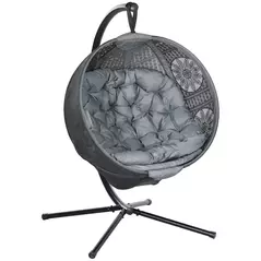Outsunny Round Egg Basket Chair, with Steel Stand, Charcoal Grey - 1