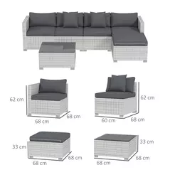Outsunny 6 Pieces Rattan Corner Sofa Set - Mixed Grey - 3
