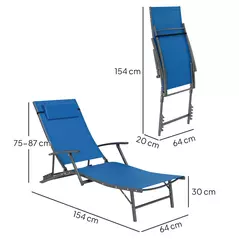 Outsunny Set of Two Adjustable Back Sun Loungers - Blue - 3