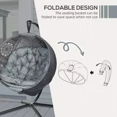 Outsunny Round Egg Basket Chair, with Steel Stand, Charcoal Grey - 6