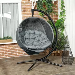 Outsunny Round Egg Basket Chair, with Steel Stand, Charcoal Grey - 2