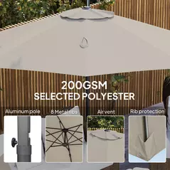 Outsunny 3 m Five-Angle Cantilever Parasol - Light Grey - 7