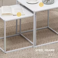 HOMCOM Square Nesting Coffee Table Set of 2, Modern Nest of Tables, Sofa Side Tables with Steel Frame for Living Room, Bedroom, Small Space, White - 6