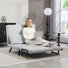 HOMCOM 4-in-1 Velvet-Feel Double Sofa Bed, with Pillows - Light Grey - 7