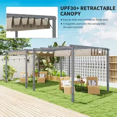 Outsunny 3 x 3 m Retractable Roof Pergola - Grey - 4