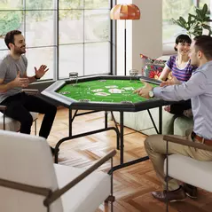 SPORTNOW 8 Player Folding Poker Table, Portable Octagon Blackjack Table with Cup Holders, Padded Edge, Green - 2