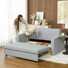 HOMCOM 2 Seater Sofa Bed with Hidden Storage, Pull Out Convertible Bed Settee, Modern Linen Loveseat Sofa Sleeper with 2 Cushions for Living Room, Guest Room, Light Grey - 8