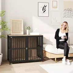 PawHut Dog Crate Furniture with Anti-Chew Resistant Mesh, Anti-Escape Single Door, for Large Dogs, 100 x 60 x 81.5 cm - 9