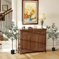 HOMCOM Set of 2 Decorative Artificial Tree, 4ft/ 120cm Silk Eucalyptus Trees with 230 Silver Dollar Leaves in Pot, Fake Plants for Home, Office, Living Room, Indoor Decor - 2