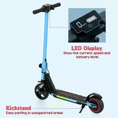 SPORTNOW Folding Electric Scooter for Kids, with Dual Brakes, Front Suspension, LED Colourful Lights, Blue - 9