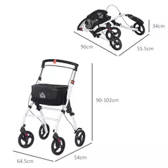 HOMCOM Folding Upright Rollator Walker with Lightweight Walking Frame, Storage Bag, Tray, Dual Brakes, Adjustable Handle Height, Mobility Aid Rolling 4 Wheeled Walker for Seniors, White - 3